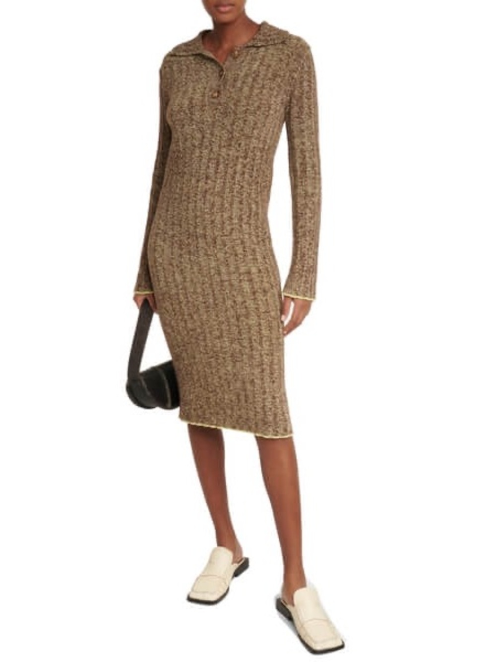 Acne Studios Karly Ribbed Knit Midi Polo Dress